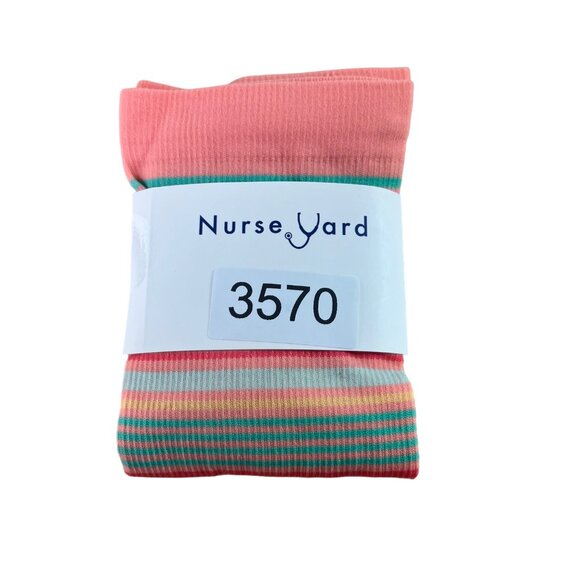 Womens  Striped Compression Nursing Socks 20-30mmHg Pink Green - Picture 1 of 2